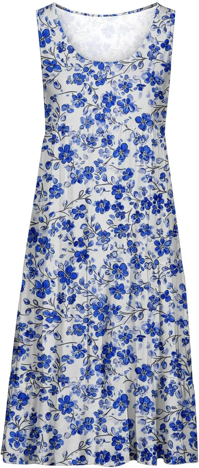 Womens Sleeveless Beach Dresses Loose Swimsuit Cover Ups Vacation Dresses Floral Swing Mini Dress Flowy Dresses