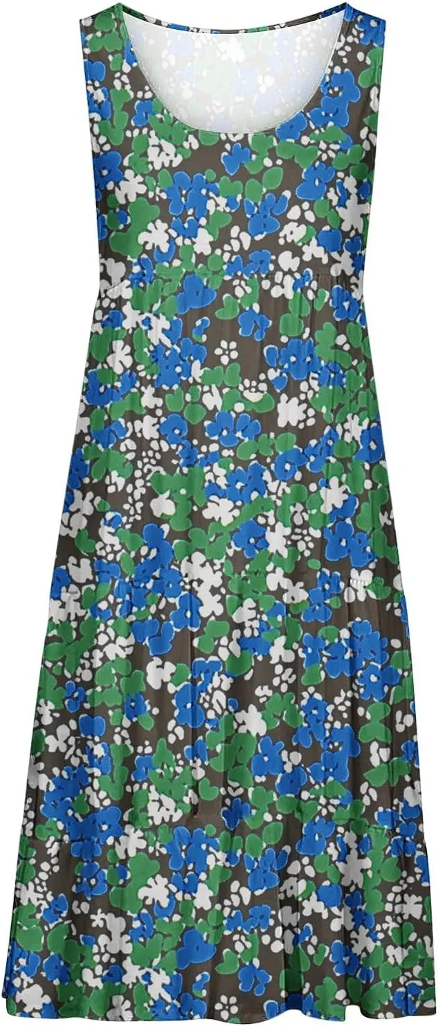 Women's Sleeveless Beach Dresses Loose Swimsuit Cover Ups Vacation Dresses Floral Swing Mini Dress Flowy Dresses