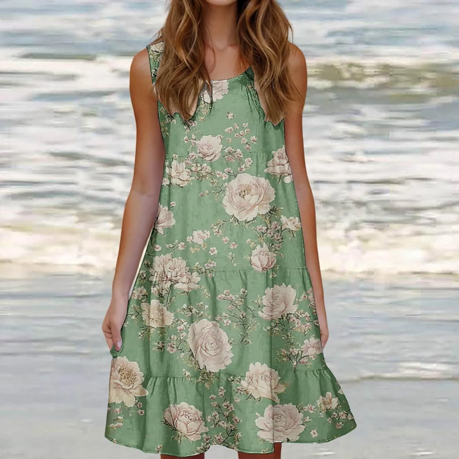 Women's Sleeveless Beach Dresses Loose Swimsuit Cover Ups Vacation Dresses Floral Swing Mini Dress Flowy Dresses
