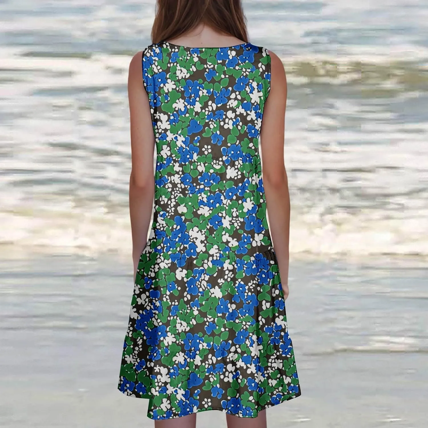 Women's Sleeveless Beach Dresses Loose Swimsuit Cover Ups Vacation Dresses Floral Swing Mini Dress Flowy Dresses
