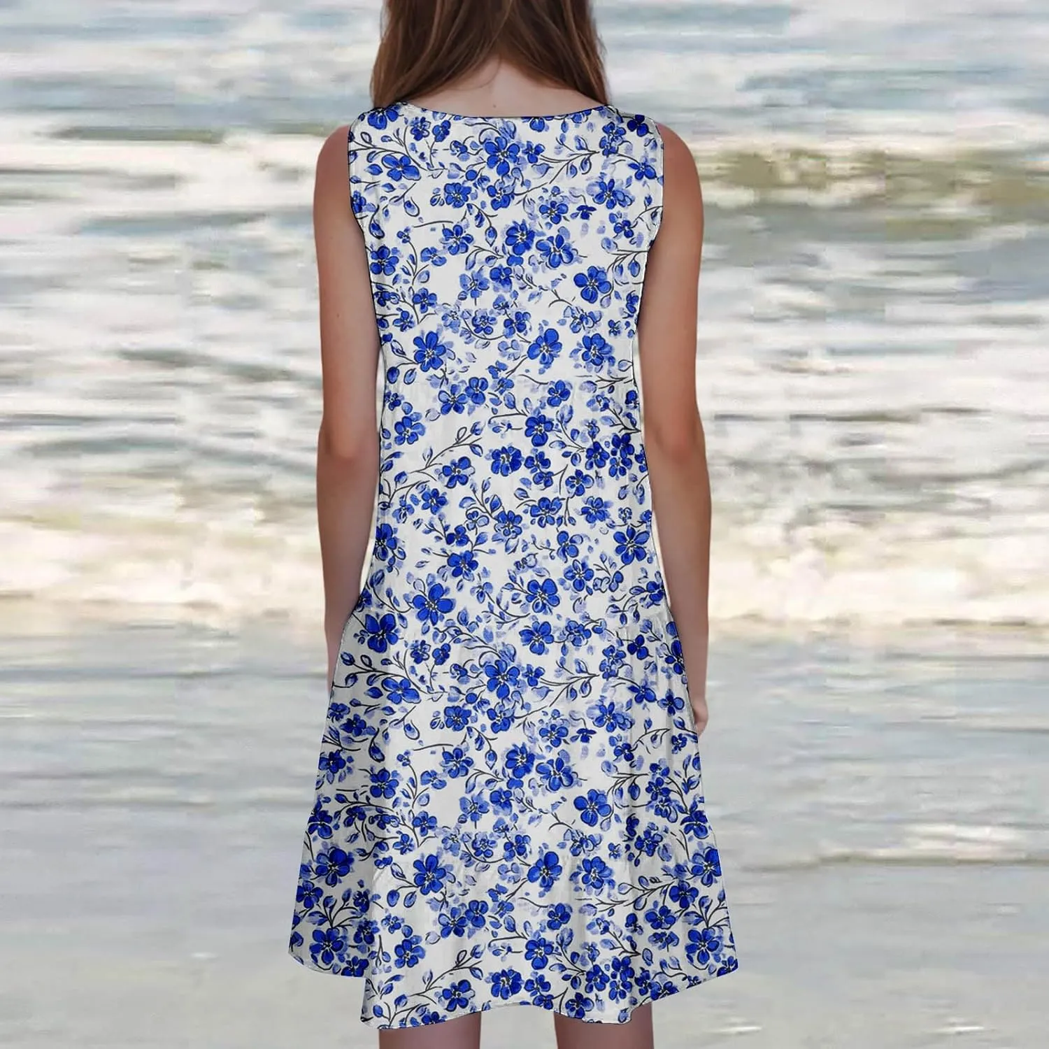 Womens Sleeveless Beach Dresses Loose Swimsuit Cover Ups Vacation Dresses Floral Swing Mini Dress Flowy Dresses