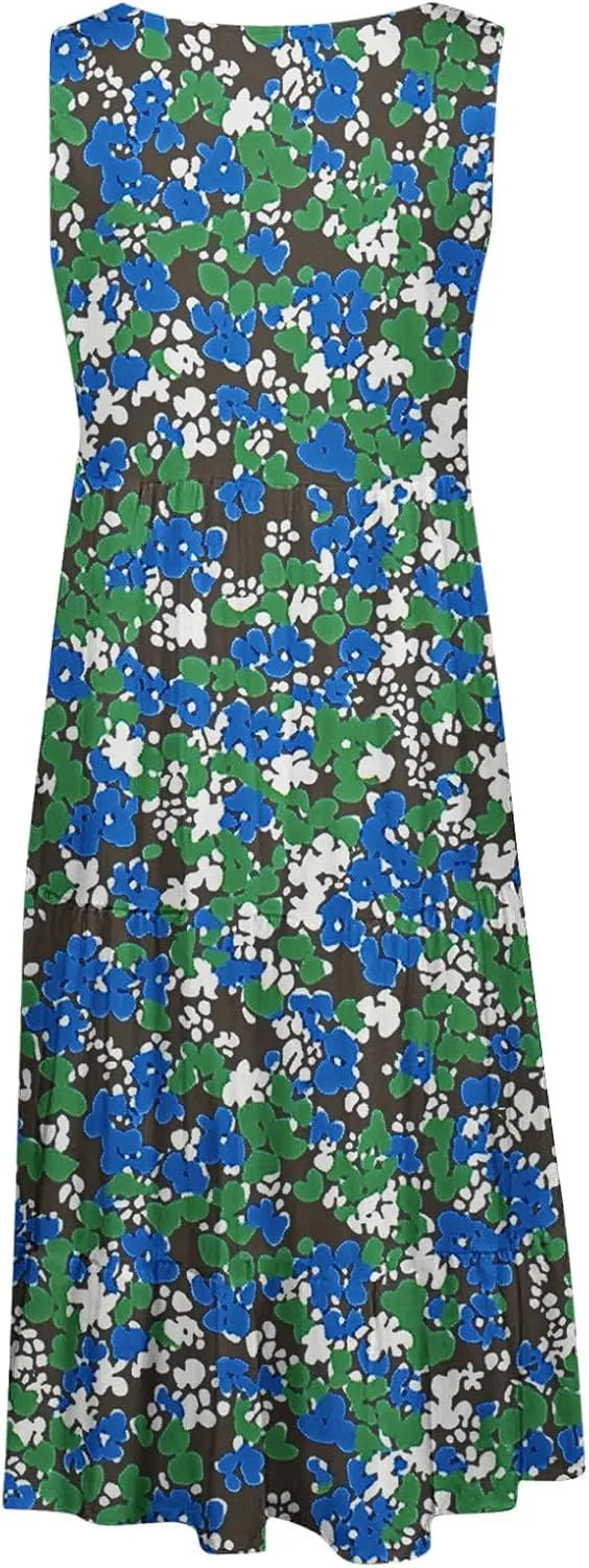 Women's Sleeveless Beach Dresses Loose Swimsuit Cover Ups Vacation Dresses Floral Swing Mini Dress Flowy Dresses