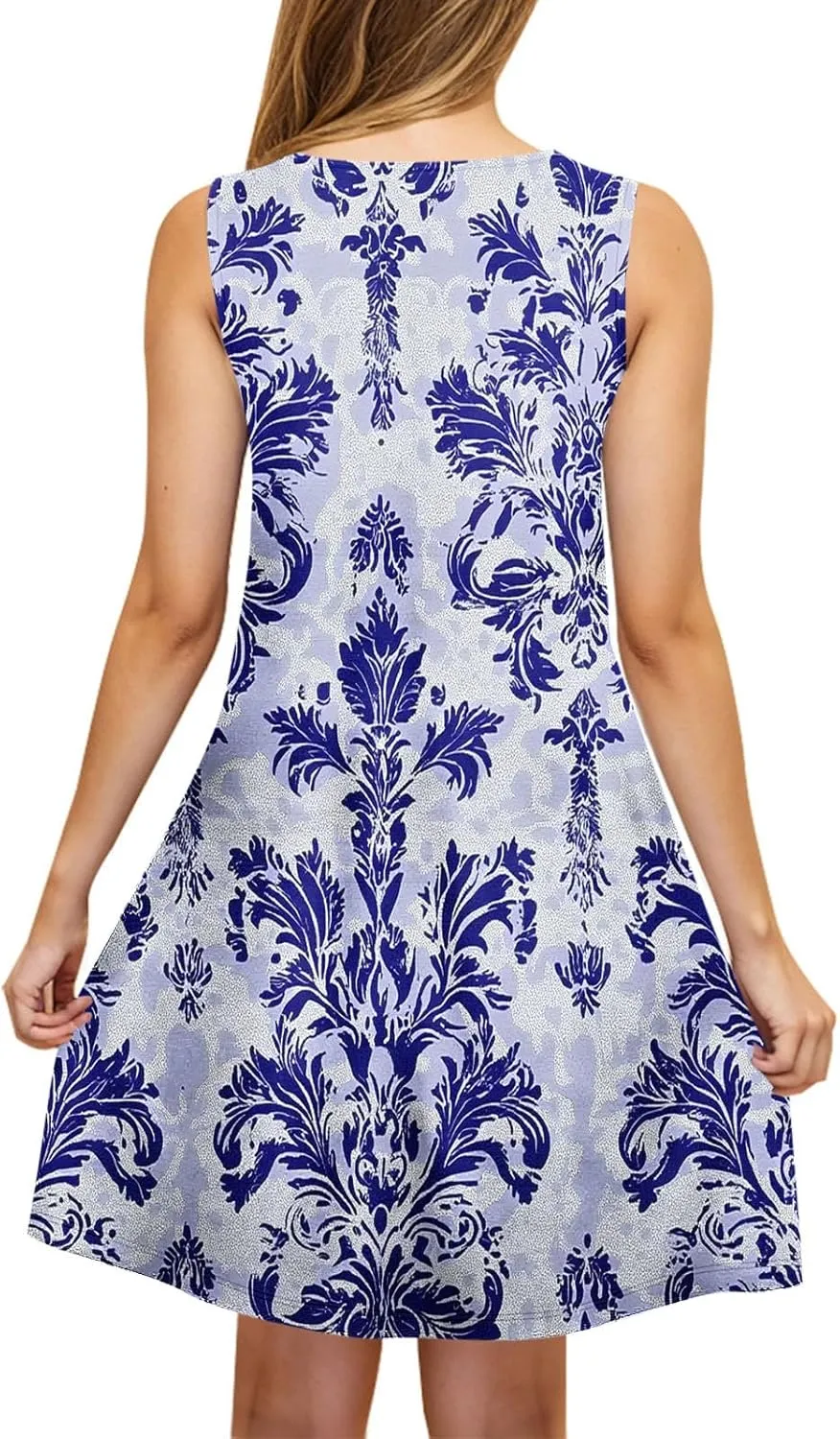 Women's Sleeveless Beach Dresses Trendy Swimsuit Cover Ups Vacation Dresses Floral Flowy Mini Dress Swing Dresses