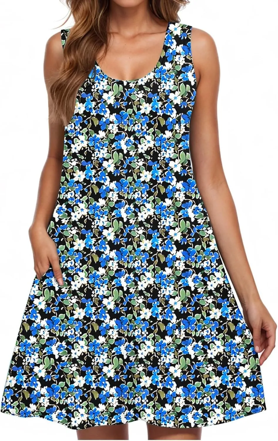 Womens Sleeveless Beach Dresses Trendy Swimsuit Cover Ups Vacation Dresses Floral Swing Mini Dress Flowy Dresses