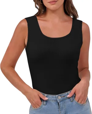 Women's Sleeveless Tank Tops Square Neck Ribbed Knit Tanks Slim Fit Basic Cami Shirts Workout Exercise Clothes