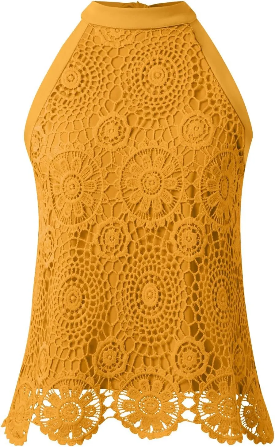 Womens Sleeveless Tops Lace Neck Blouse Solid Lace Crew Neck Tank Top Compression Women
