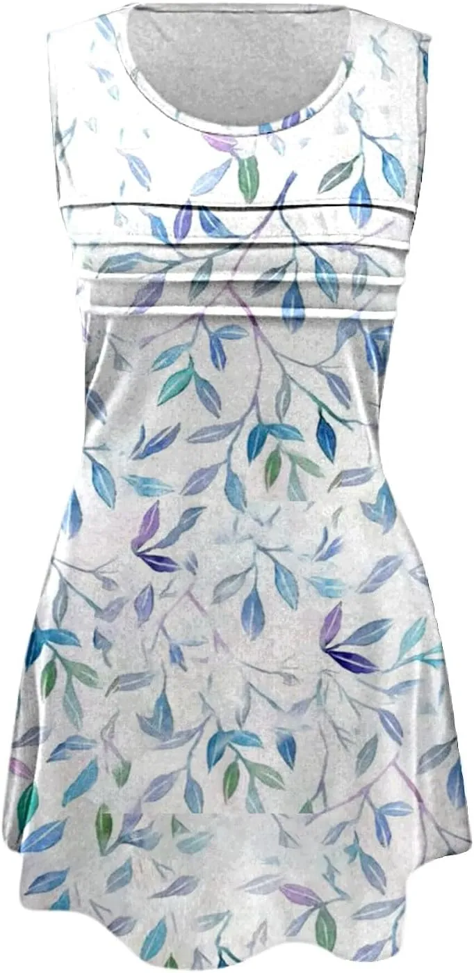 Women's Sleeveless Vest Dress 2025 Summer Casual Loose Sundresses Chest Pleated Beach Dresses with Pockets