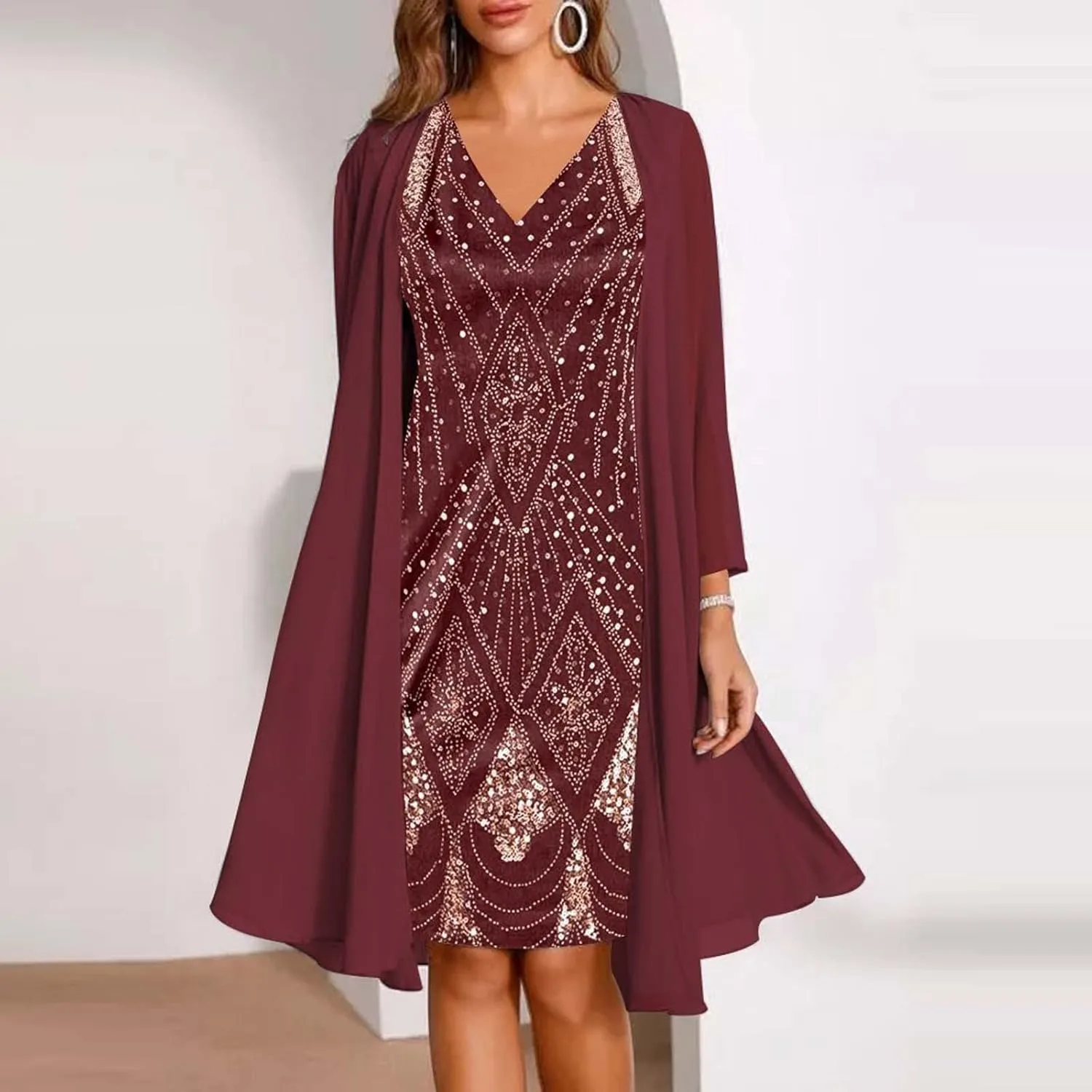Women's Solid Elegant Lace Evening Gown Cocktail Dresses with Jacket,S-5XL
