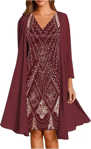 Women's Solid Elegant Lace Evening Gown Cocktail Dresses with Jacket,S-5XL