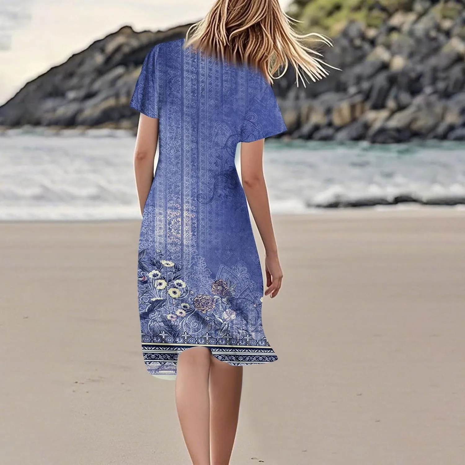 Womens Spring Dresses 2025 Floral Summer Dress for Women Elegant Casual Flowy Modest Midi Beach Dress Chiffon Dresses