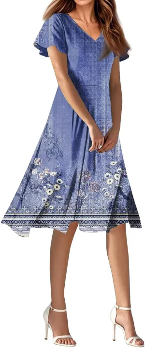 Womens Spring Dresses 2025 Floral Summer Dress for Women Elegant Casual Flowy Modest Midi Beach Dress Chiffon Dresses