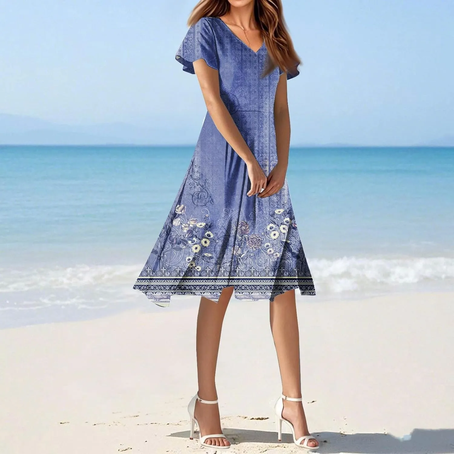 Womens Spring Dresses 2025 Floral Summer Dress for Women Elegant Casual Flowy Modest Midi Beach Dress Chiffon Dresses