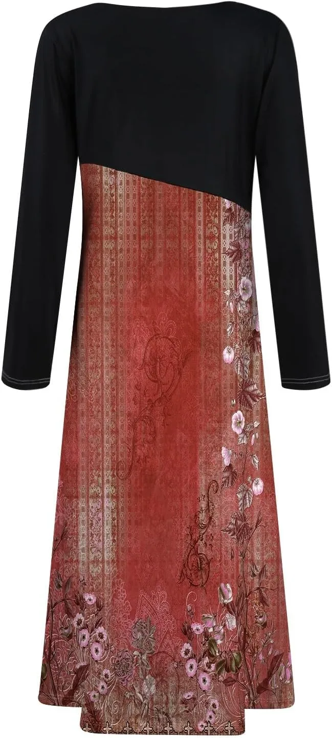 Womens Spring Fashion 2025 Dress Midi Long Sleeve V Neck Flowy Trendy Cute Work Western Loose Dress