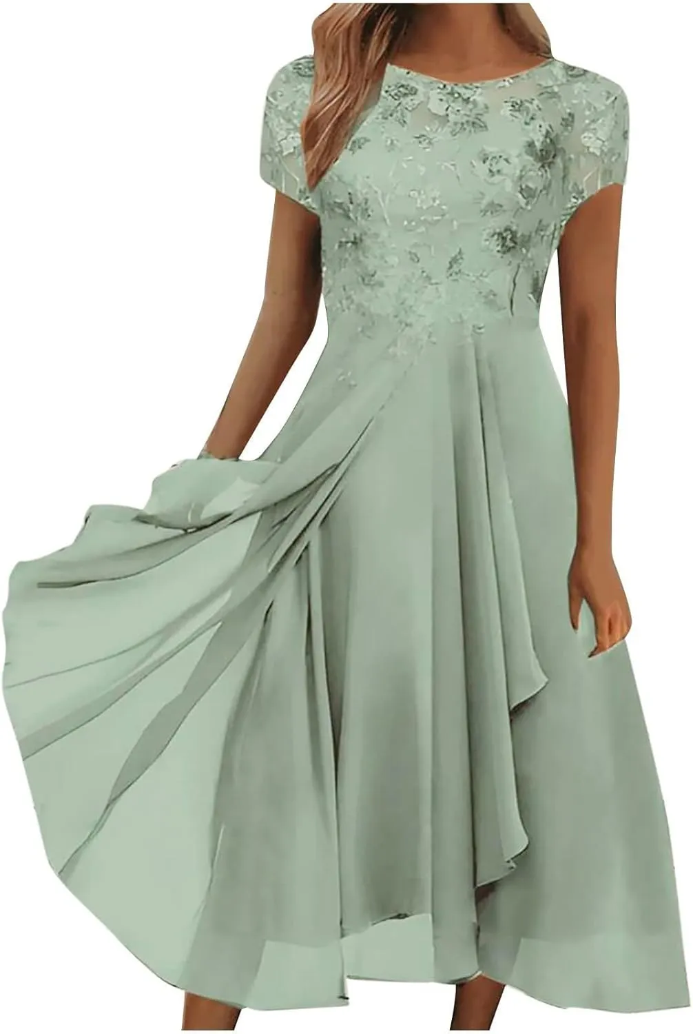 Women's Spring Summer Casual Floral Printed Dresses 2024 Loose Swing V-Neck Short Sleeve Maxi Dress, S-3XL