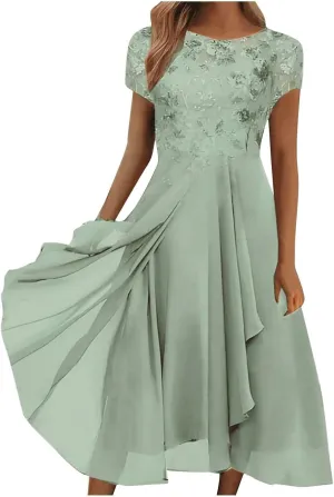 Women's Spring Summer Casual Floral Printed Dresses 2024 Loose Swing V-Neck Short Sleeve Maxi Dress, S-3XL
