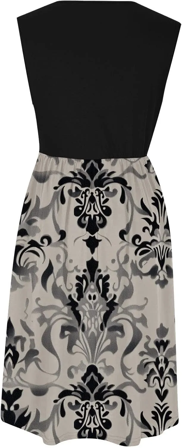 Womens Spring Summer Dresses Floral Print Crewneck Maxi Dress Sleeveless Beach Sundress Loose Casual Dress