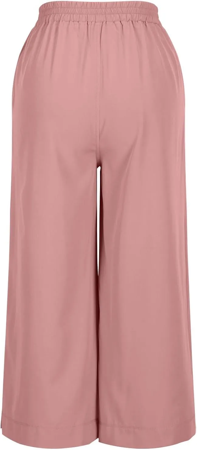 Women's Summer Capris Wide Leg 3/4 Dressy Palazzo Pants Loose Casual Ankle-Length Lounge Trousers with Split