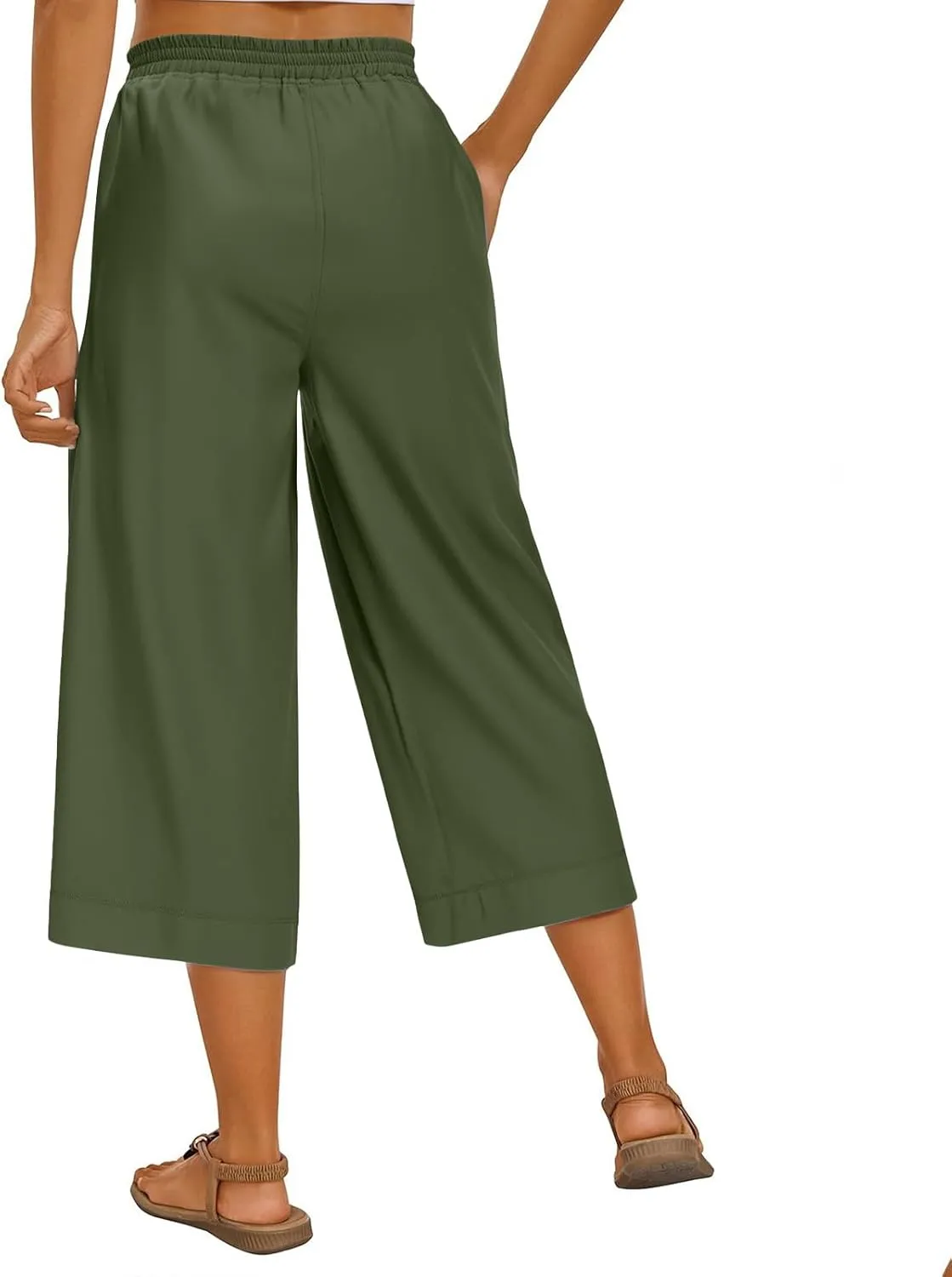 Women's Summer Capris Wide Leg 3/4 Dressy Palazzo Pants Loose Casual Ankle-Length Lounge Trousers with Split