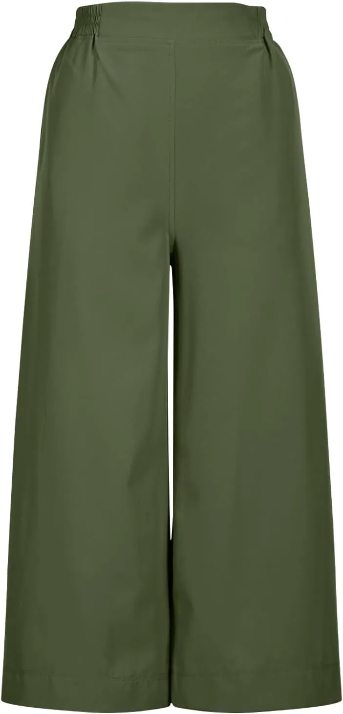 Women's Summer Capris Wide Leg 3/4 Dressy Palazzo Pants Loose Casual Ankle-Length Lounge Trousers with Split