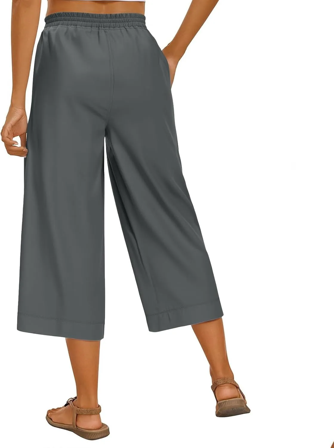 Women's Summer Capris Wide Leg 3/4 Dressy Palazzo Pants Loose Casual Ankle-Length Lounge Trousers with Split