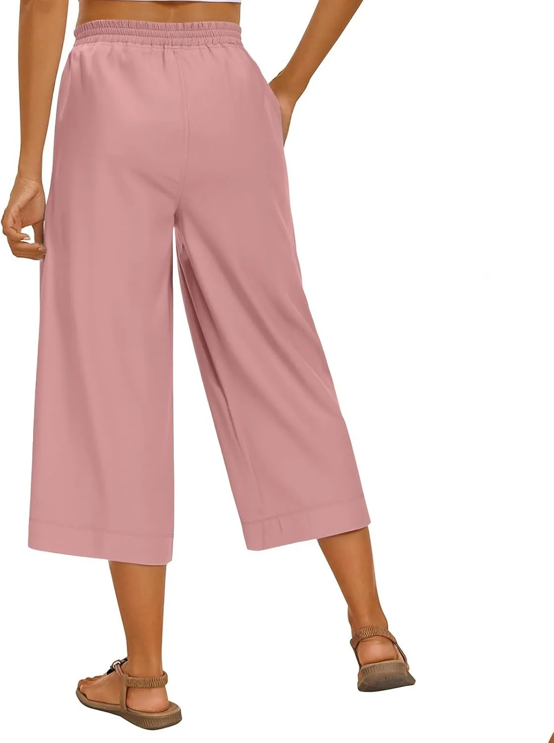 Women's Summer Capris Wide Leg 3/4 Dressy Palazzo Pants Loose Casual Ankle-Length Lounge Trousers with Split