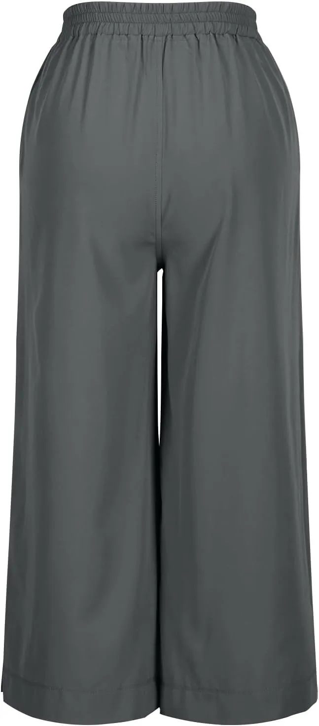 Women's Summer Capris Wide Leg 3/4 Dressy Palazzo Pants Loose Casual Ankle-Length Lounge Trousers with Split