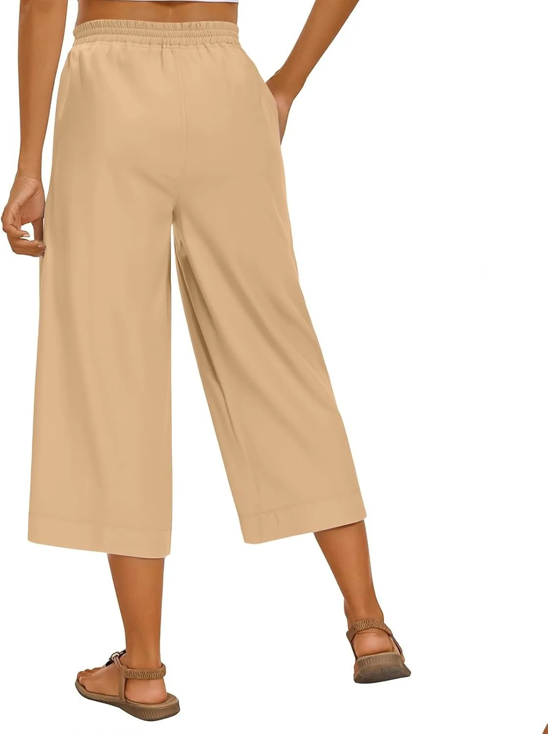 Women's Summer Capris Wide Leg 3/4 Dressy Palazzo Pants Loose Casual Ankle-Length Lounge Trousers with Split