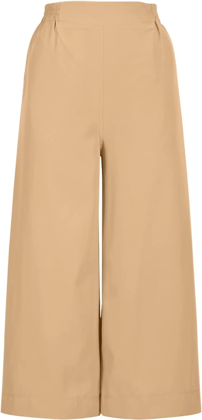 Women's Summer Capris Wide Leg 3/4 Dressy Palazzo Pants Loose Casual Ankle-Length Lounge Trousers with Split