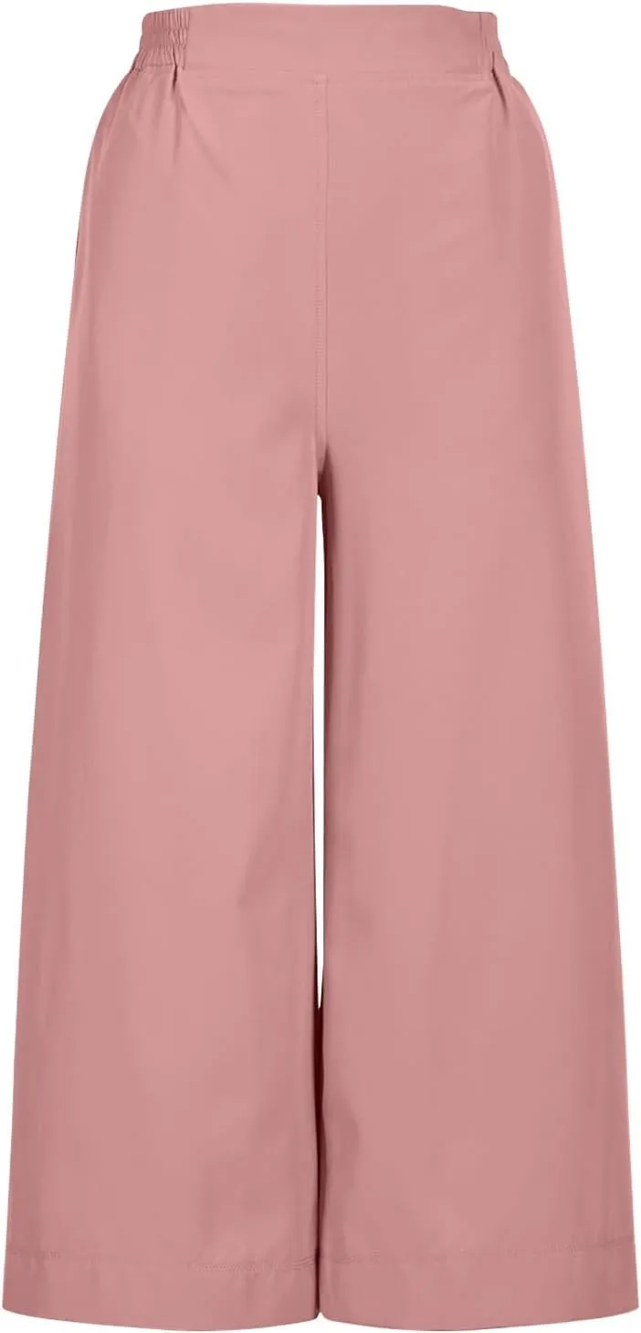 Women's Summer Capris Wide Leg 3/4 Dressy Palazzo Pants Loose Casual Ankle-Length Lounge Trousers with Split