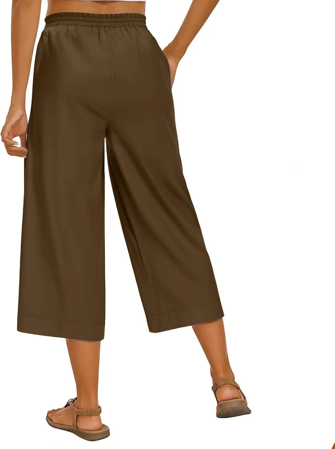 Women's Summer Capris Wide Leg 3/4 Dressy Palazzo Pants Loose Casual Ankle-Length Lounge Trousers with Split