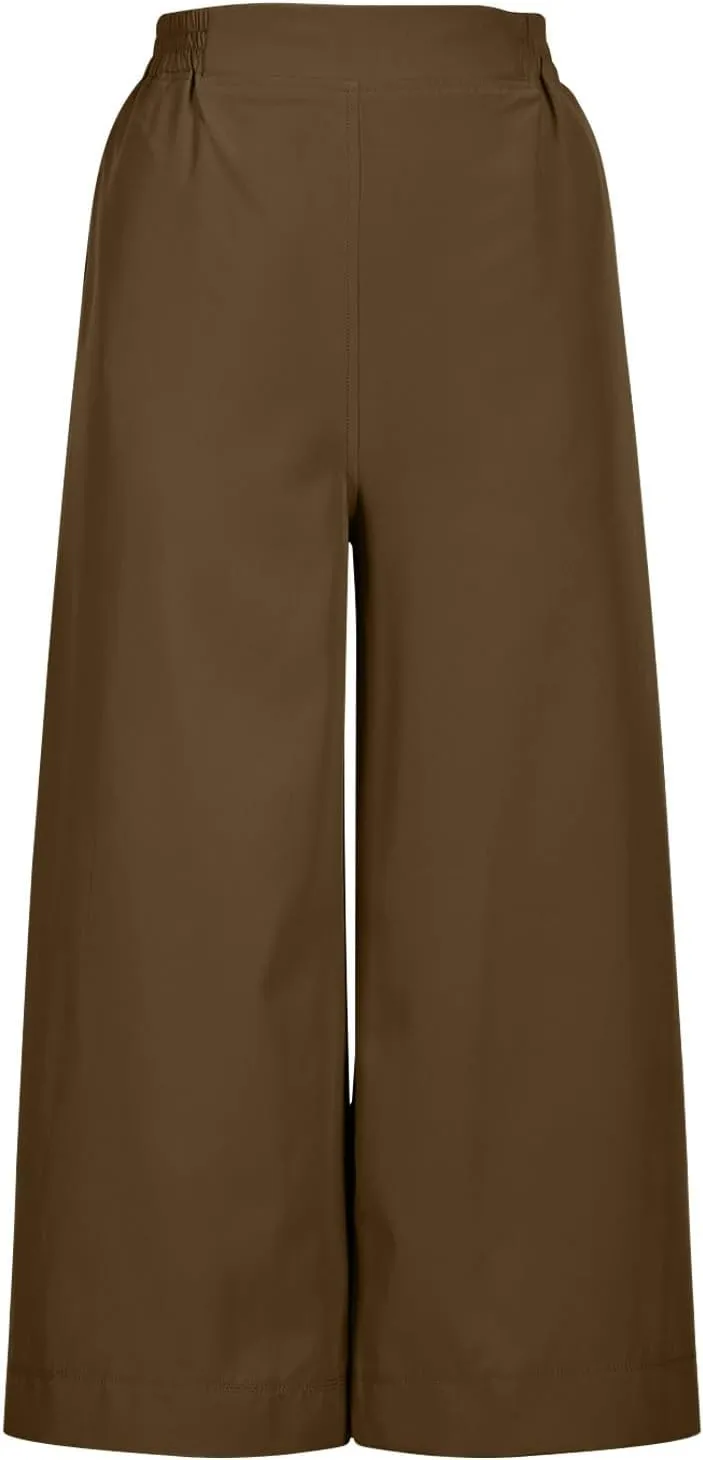 Women's Summer Capris Wide Leg 3/4 Dressy Palazzo Pants Loose Casual Ankle-Length Lounge Trousers with Split