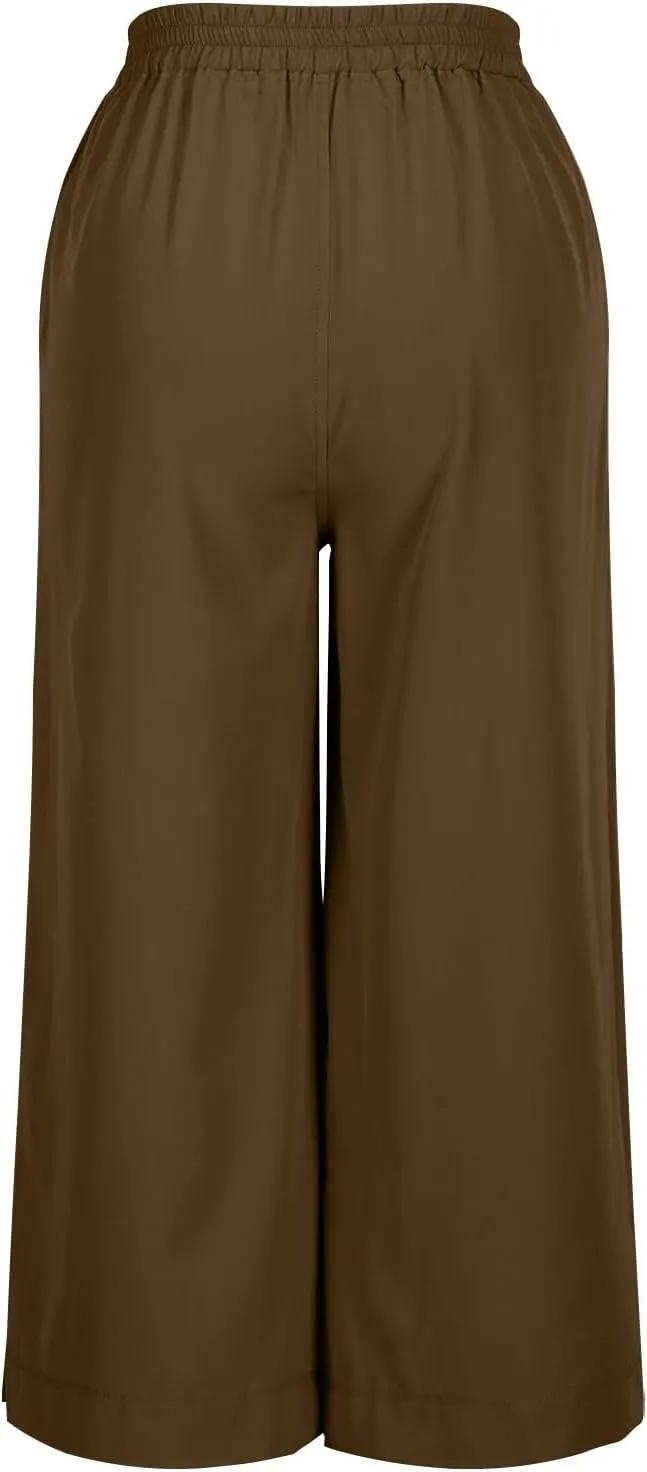 Women's Summer Capris Wide Leg 3/4 Dressy Palazzo Pants Loose Casual Ankle-Length Lounge Trousers with Split