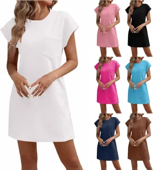 Women's Summer Casual Dresses O-Neck Short Sleeves Sundress with Pockets Tunic Shirt Spring Dresses for Women 2025