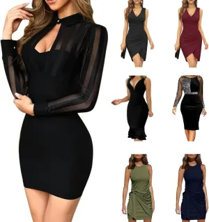 Women's Summer Cocktail Dress 2024 Sexy Solid Color V Neck Prom Party Club Wrap Dresses, S-XL