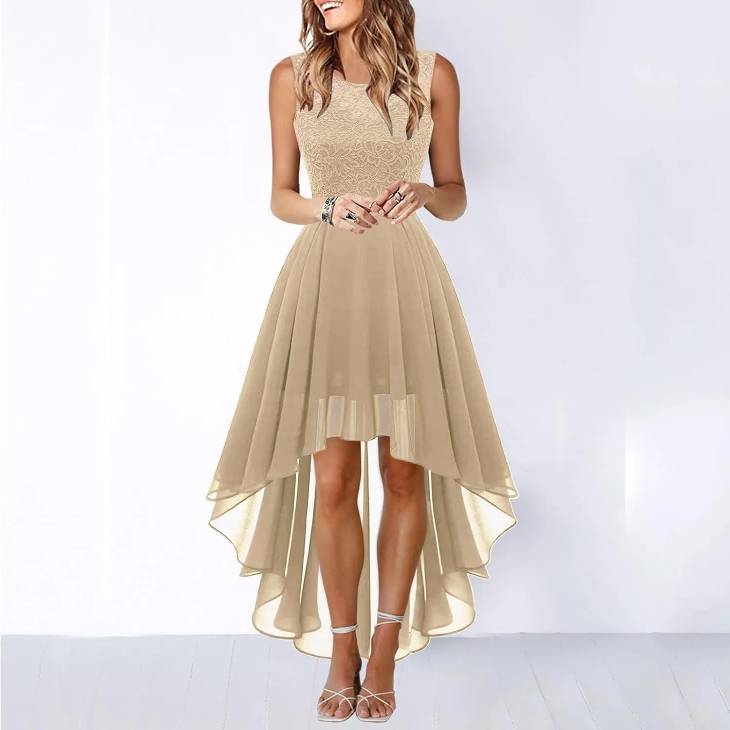 Women's Summer Cocktail Dresses 2025 Formal Wedding Guest Dress Floral Lace High Low Prom Tea Party Gown