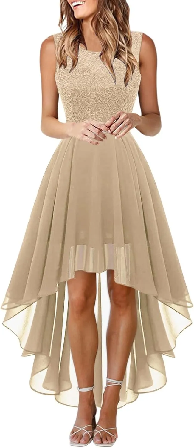Women's Summer Cocktail Dresses 2025 Formal Wedding Guest Dress Floral Lace High Low Prom Tea Party Gown