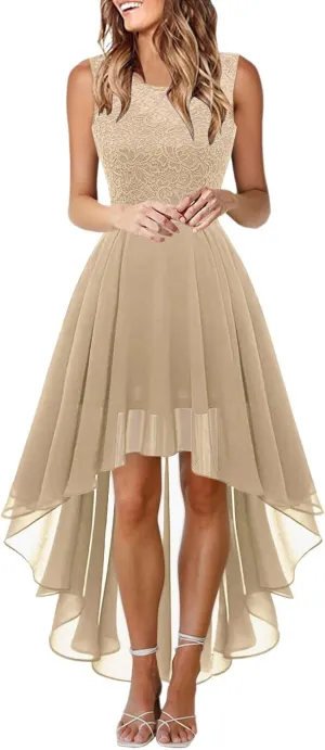 Women's Summer Cocktail Dresses 2025 Formal Wedding Guest Dress Floral Lace High Low Prom Tea Party Gown