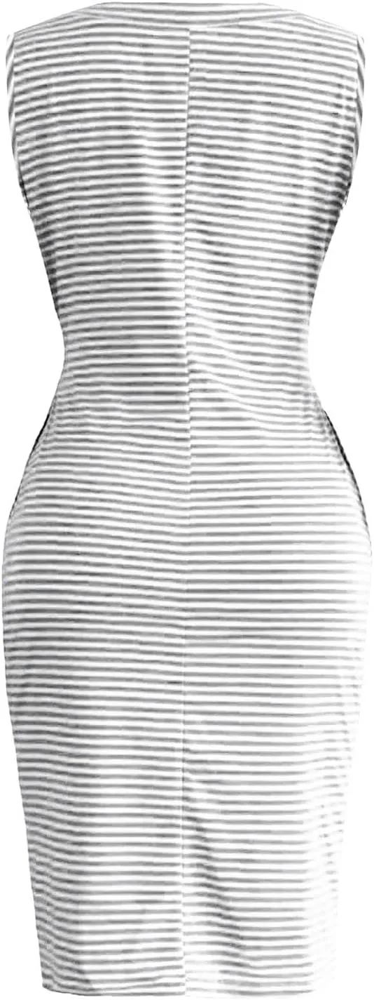 Women's Summer Dresses 2023 Casual Striped Sundresses Short Sleeve T-Shirt Dress Tie Waist Dress with Pockets Skirts
