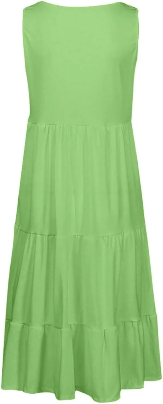Women's Summer Dresses 2025 Beach Casual Sleeveless Loose Sundress Crew Neck Vacation Flowy Midi Dress