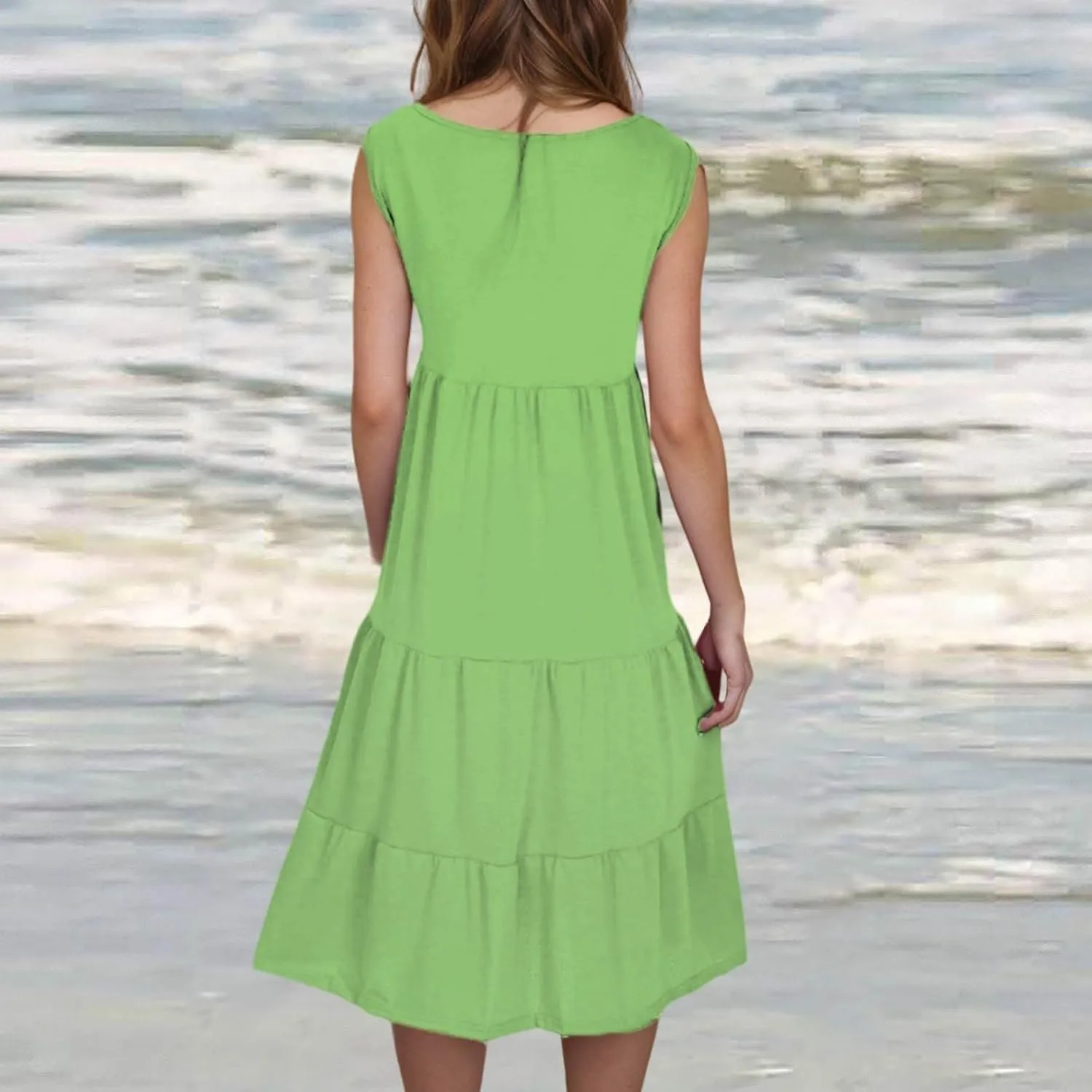 Women's Summer Dresses 2025 Beach Casual Sleeveless Loose Sundress Crew Neck Vacation Flowy Midi Dress