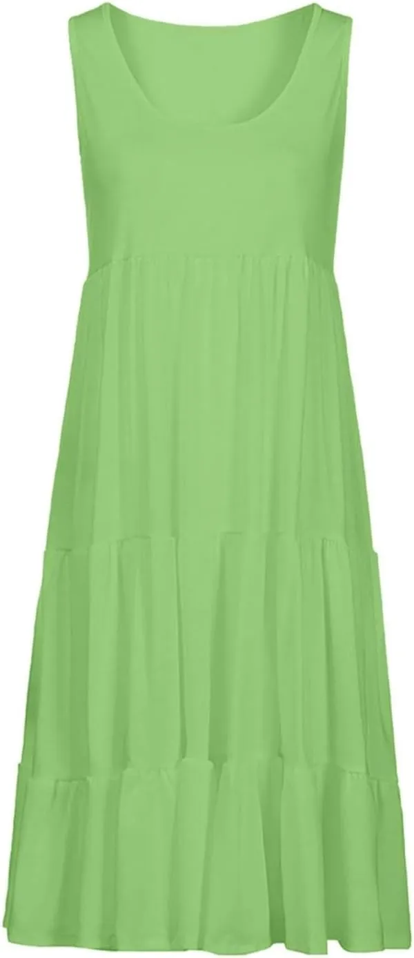 Women's Summer Dresses 2025 Beach Casual Sleeveless Loose Sundress Crew Neck Vacation Flowy Midi Dress