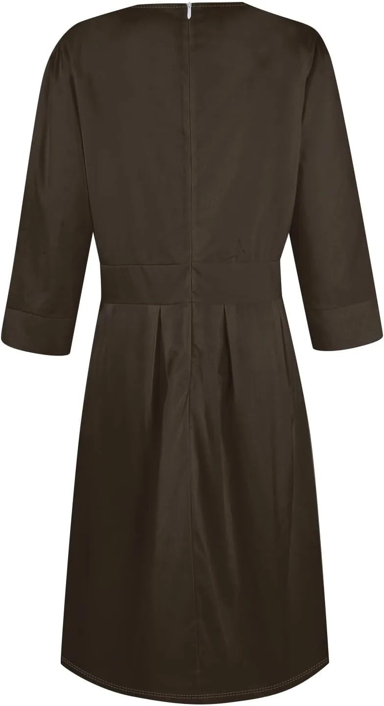Women's Summer Dresses 2025 Casual Loose Trendy Crew Neck 3/4 Sleeve Solid Color with Zipper Dress, S-2XL