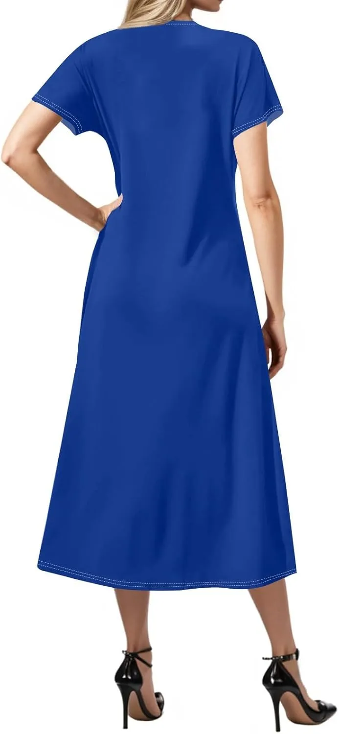 Womens Summer Dresses 2025 Short Sleeve T Shirt Dress Summer Casual Loose Swing Tshirt Midi Dresses with Pockets