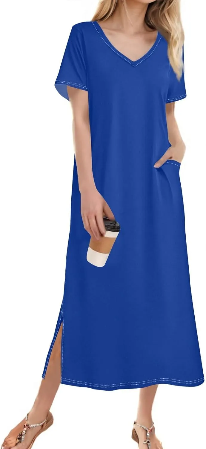 Womens Summer Dresses 2025 Short Sleeve T Shirt Dress Summer Casual Loose Swing Tshirt Midi Dresses with Pockets