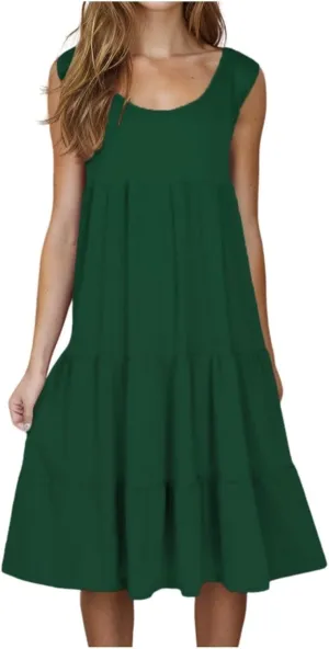 Women's Summer Dresses 2025 Sleeveless Crew Neck Flowy Dress Casual Vacation Beach Sundress Holiday Outfits