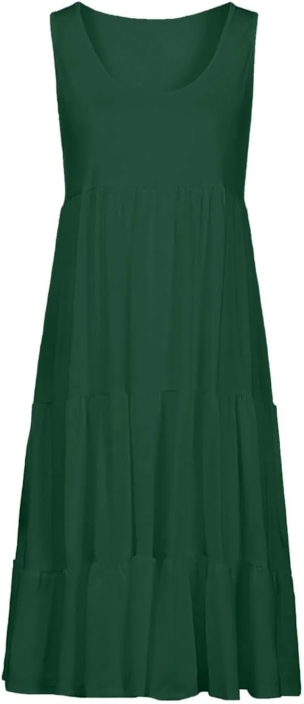 Women's Summer Dresses 2025 Sleeveless Crew Neck Flowy Dress Casual Vacation Beach Sundress Holiday Outfits