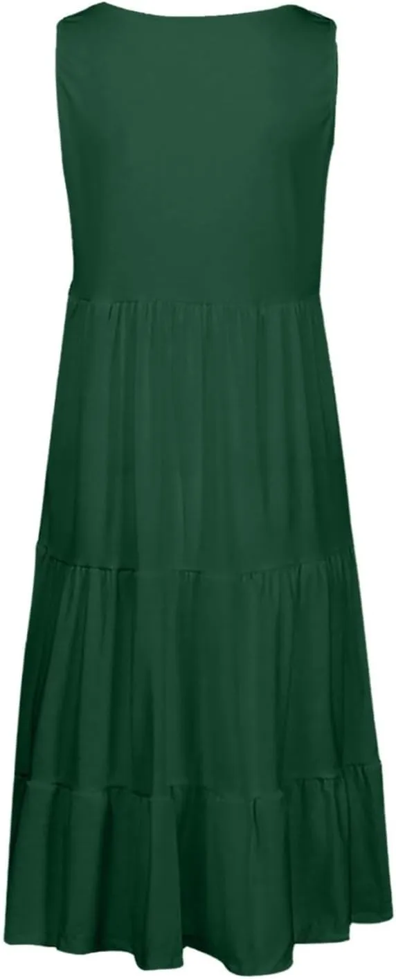 Women's Summer Dresses 2025 Sleeveless Crew Neck Flowy Dress Casual Vacation Beach Sundress Holiday Outfits