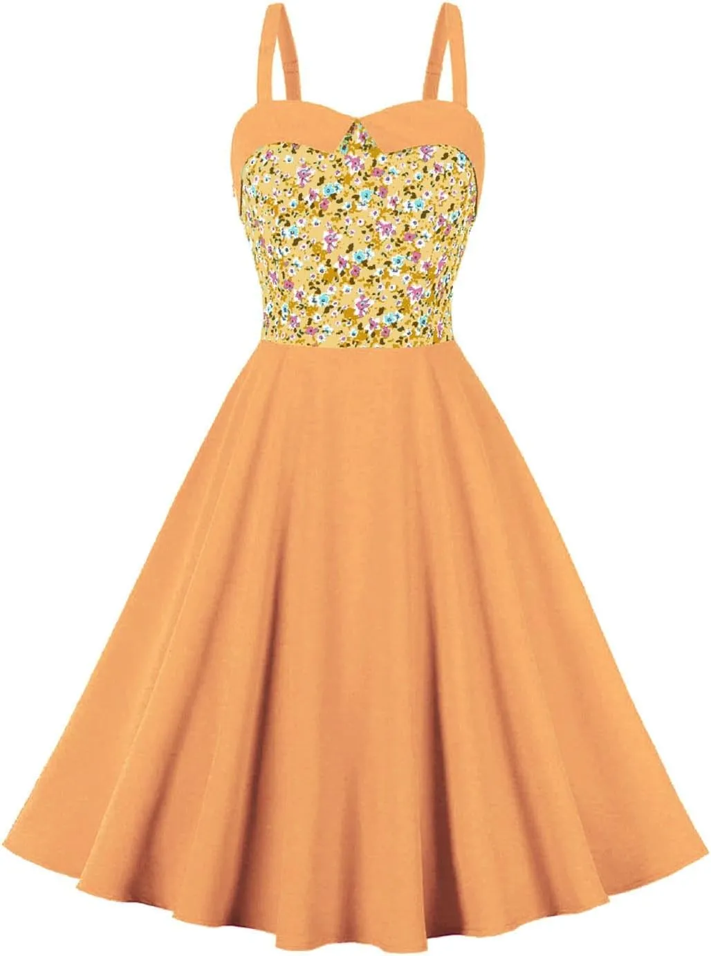 Womens Summer Floral Sundress 1950s Retro Audrey Hepburn Style Cocktail Party Dresses A-Line Swing Dress