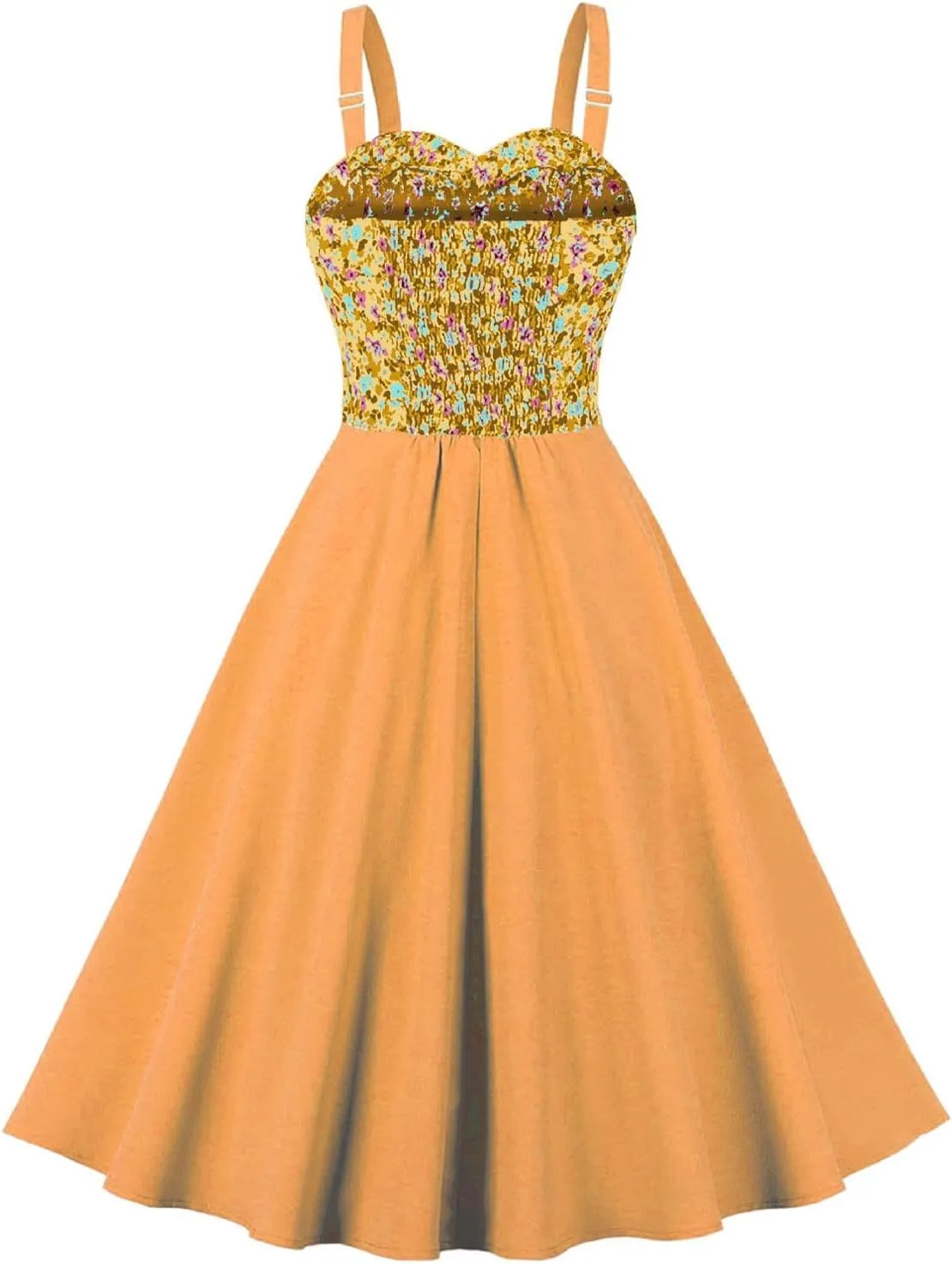 Womens Summer Floral Sundress 1950s Retro Audrey Hepburn Style Cocktail Party Dresses A-Line Swing Dress