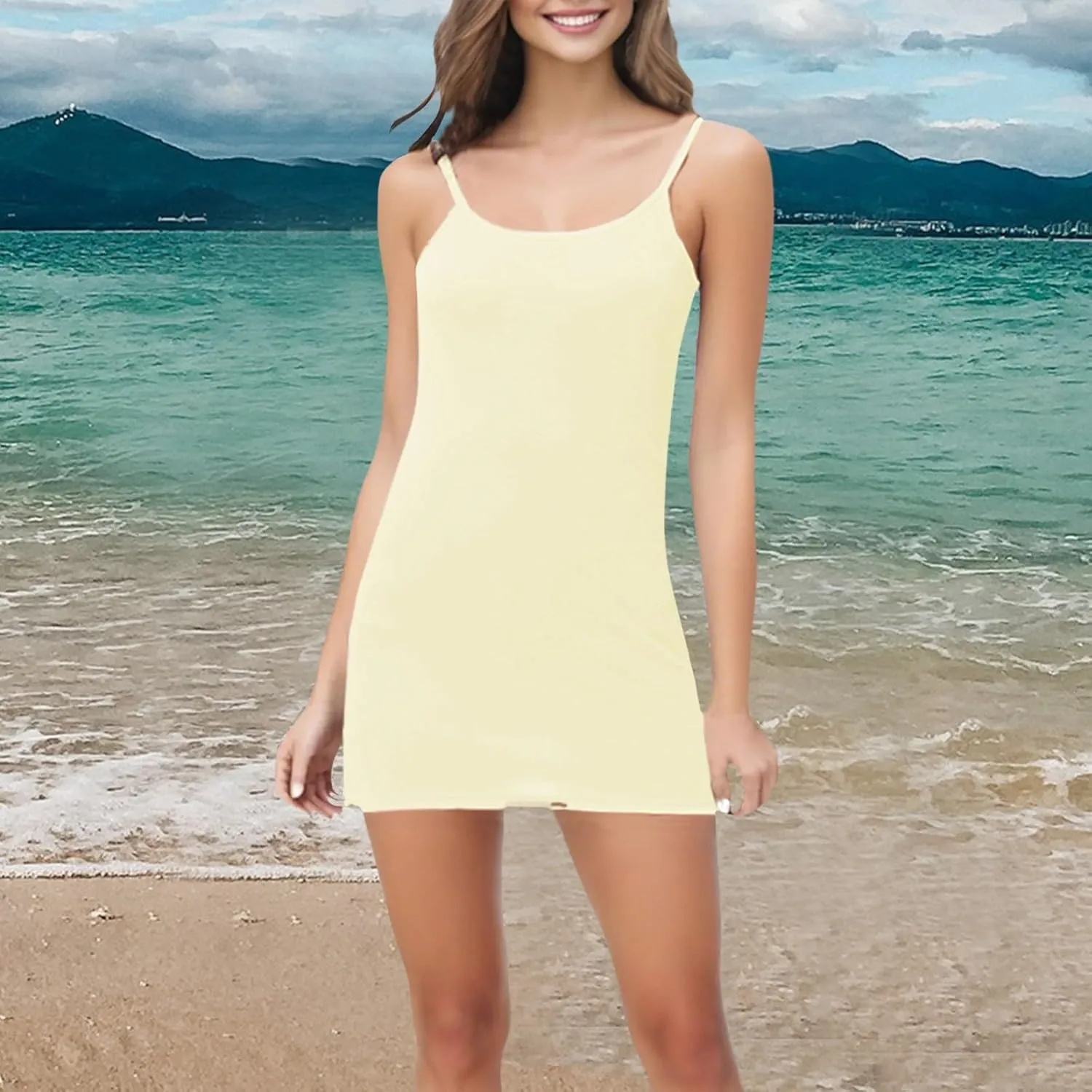 Women's Summer Halter Package Hip Short Dress U Neck Sexy Hottie Mini Dresses Sleeveless Sling Beach Dresses